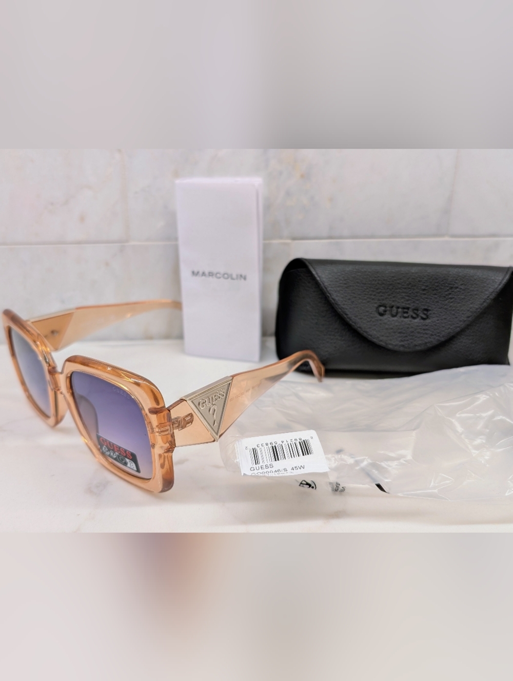 GUESS Marcolin Peach Transparent Frame Sunglasses